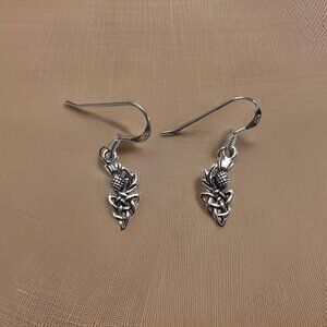 Brand New 925 Solid Sterling Silver Hanging Hook Thistle Celtic Knot Earrings